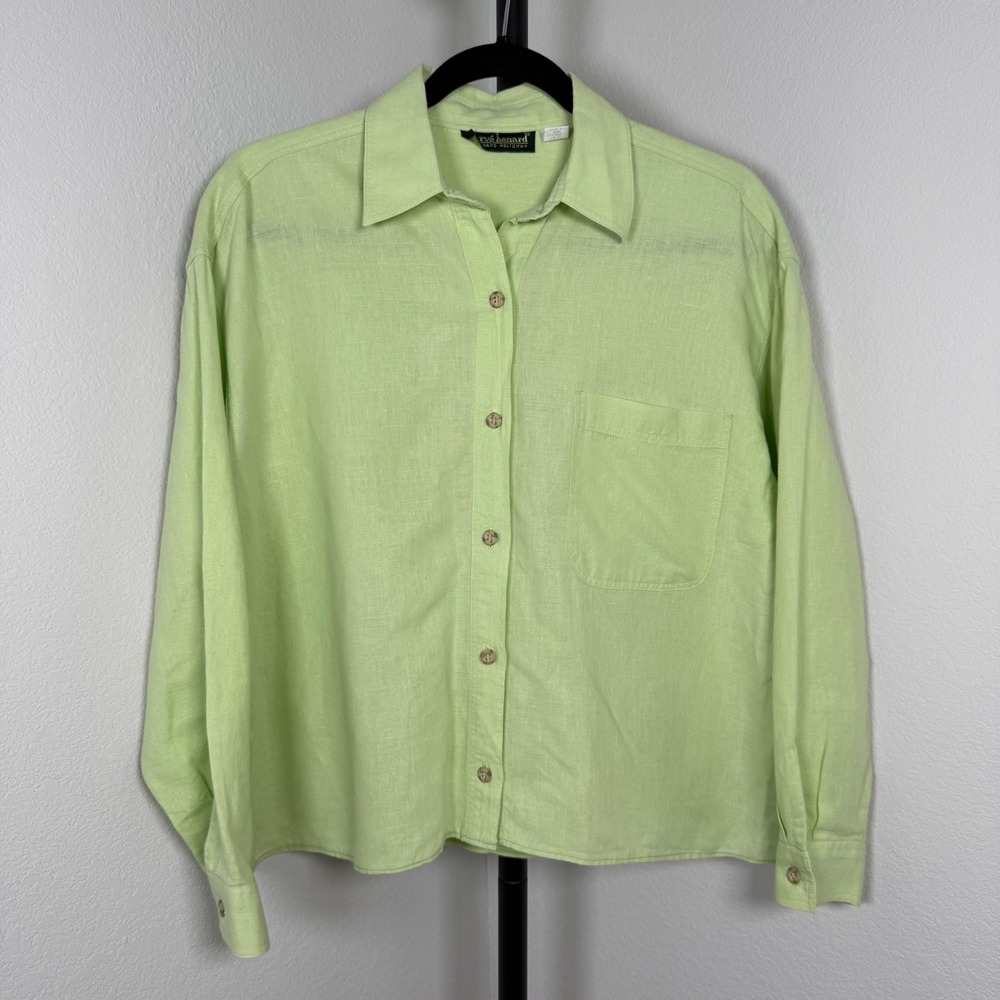 Harve Benard Lime Green Linen Cotton Button Down Shirt Small Long Sleeve Pocket